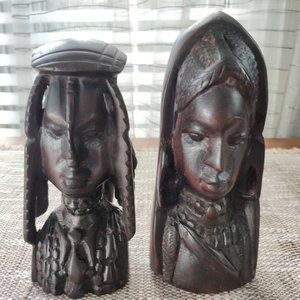 Ironwood Ceremonial Busts Set of 2 Hand Carved Man Woman VTG Sculptures 7"